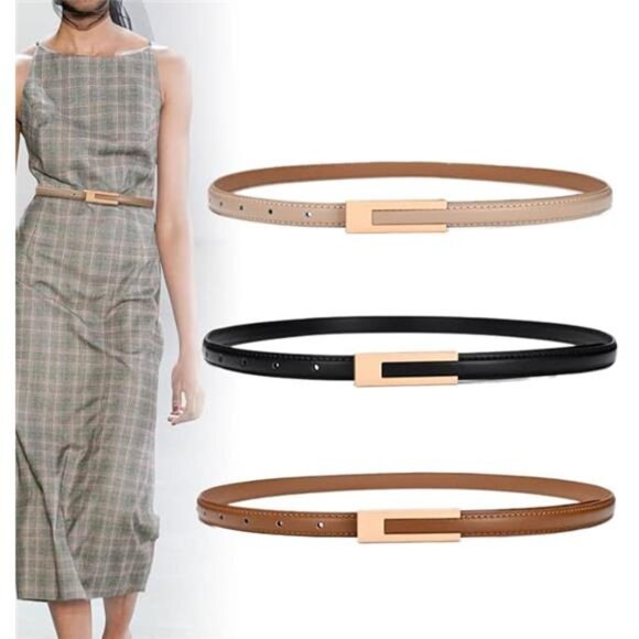 Women’s Leather Belt – Soft Calf Leather with Gold C-Shaped Buckle - Picture 2 of 6